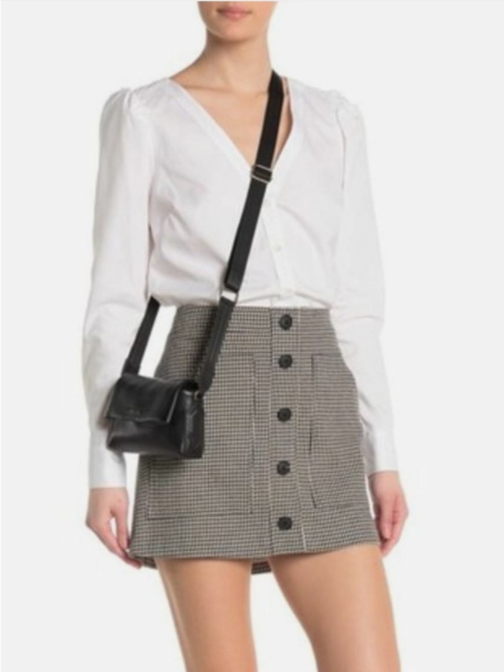 VERONICA BEARD Houndstooth Button Down Fisher Mini Skirt Black/White Size 2